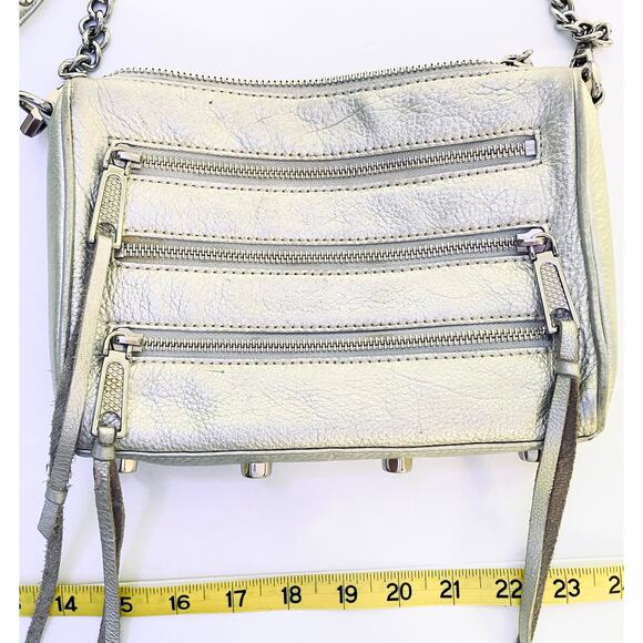 Rebecca Minkoff Metallic Silver Leather Crossbody with Chain Strap - Picture 5 of 9
